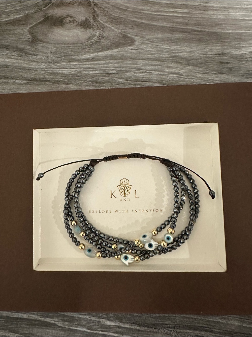 Karma and Luck Hematite tone Beaded Adjustable Evil Eye Bracelet